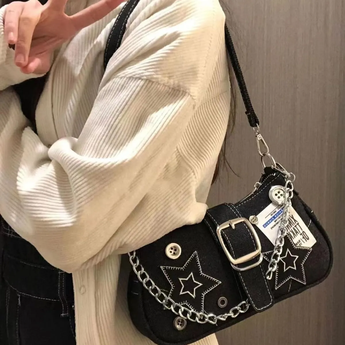 Y2K Purse Shoulder Bag for Women, Top Handle Handbag Small Goth Punk Hobo Clutch Purses Trendy Underarm Bag