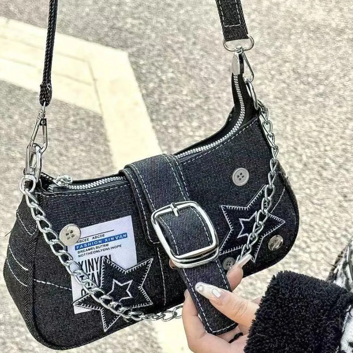 Y2K Purse Shoulder Bag for Women, Top Handle Handbag Small Goth Punk Hobo Clutch Purses Trendy Underarm Bag