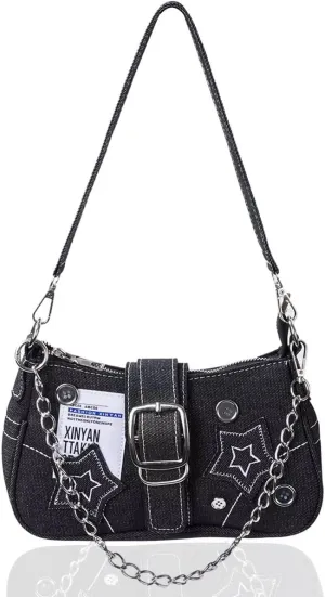 Y2K Purse Shoulder Bag for Women, Top Handle Handbag Small Goth Punk Hobo Clutch Purses Trendy Underarm Bag