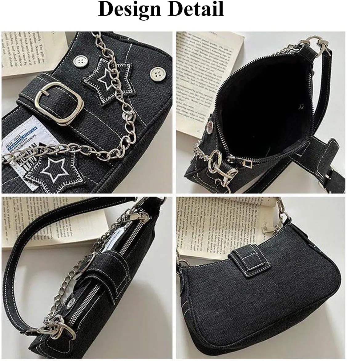 Y2K Purse Shoulder Bag for Women, Top Handle Handbag Small Goth Punk Hobo Clutch Purses Trendy Underarm Bag