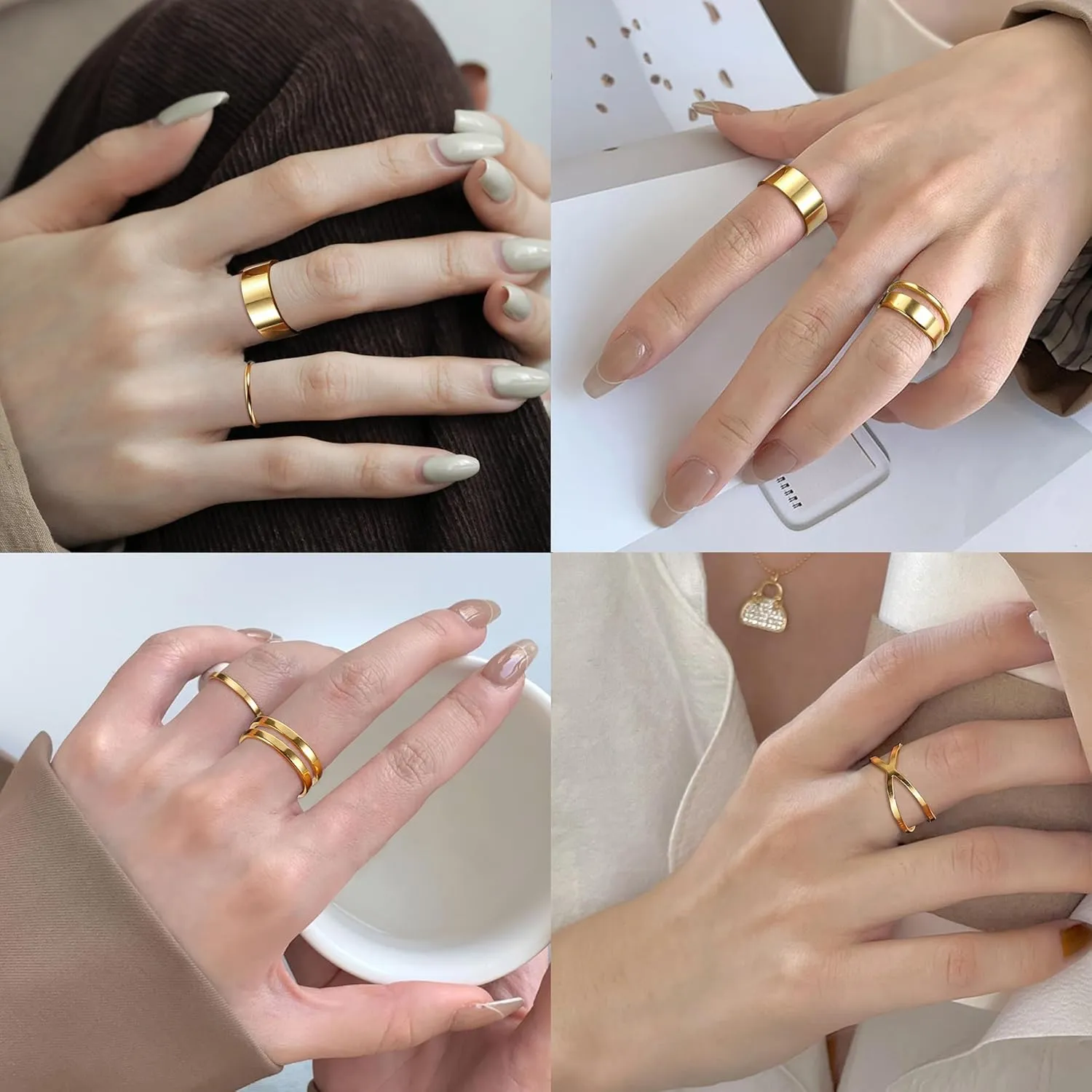 YADOCA 12/17PCS Knuckle Rings For Women Silver Gold Tone Stainless Steel Midi Rings Set Simple Stackable Finger Rings Adjustable Open Stacking Plain Band Rings