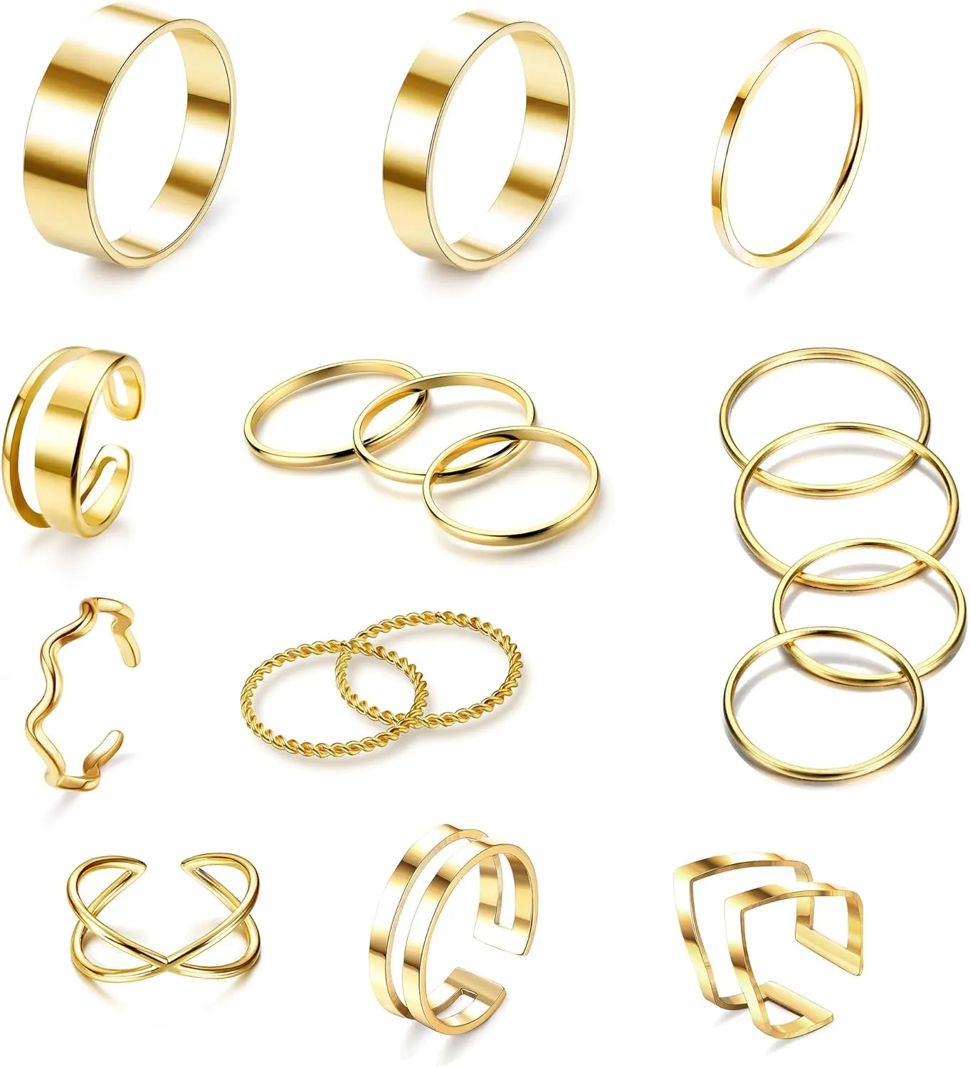 YADOCA 12/17PCS Knuckle Rings For Women Silver Gold Tone Stainless Steel Midi Rings Set Simple Stackable Finger Rings Adjustable Open Stacking Plain Band Rings