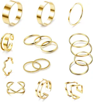 YADOCA 12/17PCS Knuckle Rings For Women Silver Gold Tone Stainless Steel Midi Rings Set Simple Stackable Finger Rings Adjustable Open Stacking Plain Band Rings