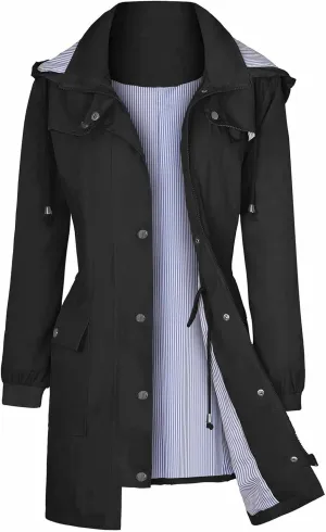yardsong Rain Jacket for Women Waterproof Climbing Outdoor Hiking Hooded Windbreaker Lightweight Casual Trench Coats