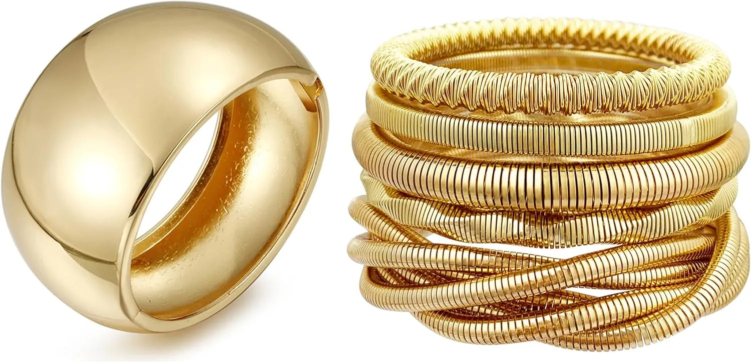 YBMYCM Chunky Gold Bangle Bracelets and 5PCS Gold Bangles Bracelets for Women