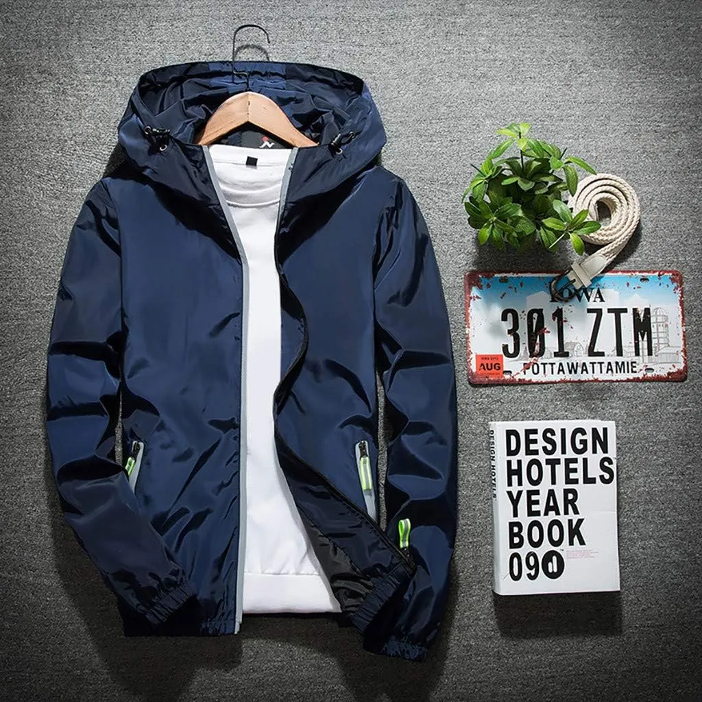 Ymosrh Men's Coats and Jackets Lightweight Windbreaker Casual Refleciton Zip Up Jackets with Hood Rain Jacket, M-7XL