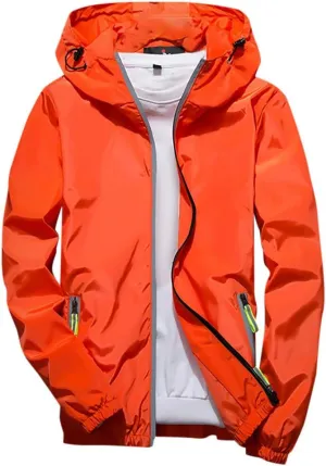 Ymosrh Men's Coats and Jackets Lightweight Windbreaker Casual Refleciton Zip Up Jackets with Hood Rain Jacket, M-7XL