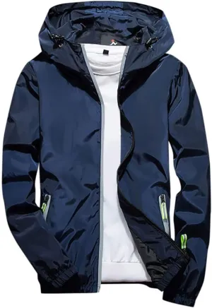 Ymosrh Men's Coats and Jackets Lightweight Windbreaker Casual Refleciton Zip Up Jackets with Hood Rain Jacket, M-7XL