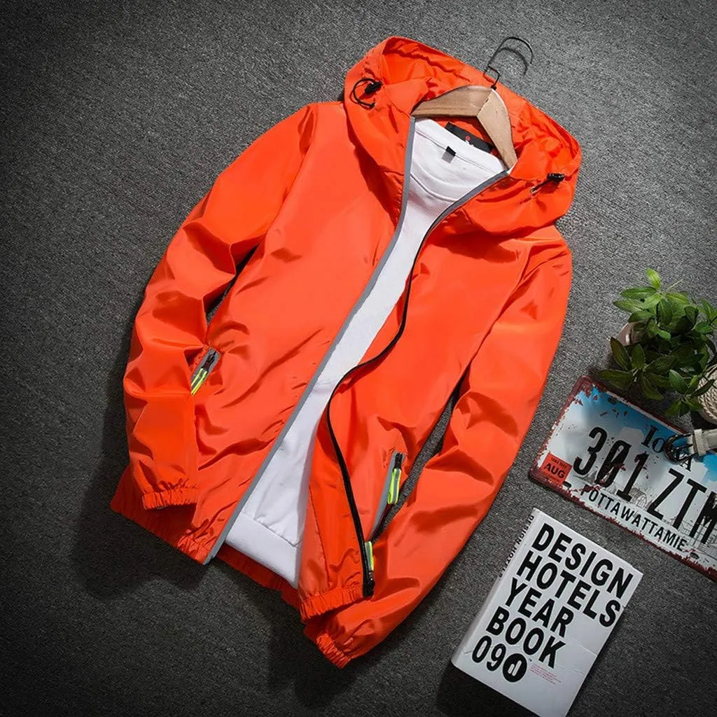 Ymosrh Men's Coats and Jackets Lightweight Windbreaker Casual Refleciton Zip Up Jackets with Hood Rain Jacket, M-7XL
