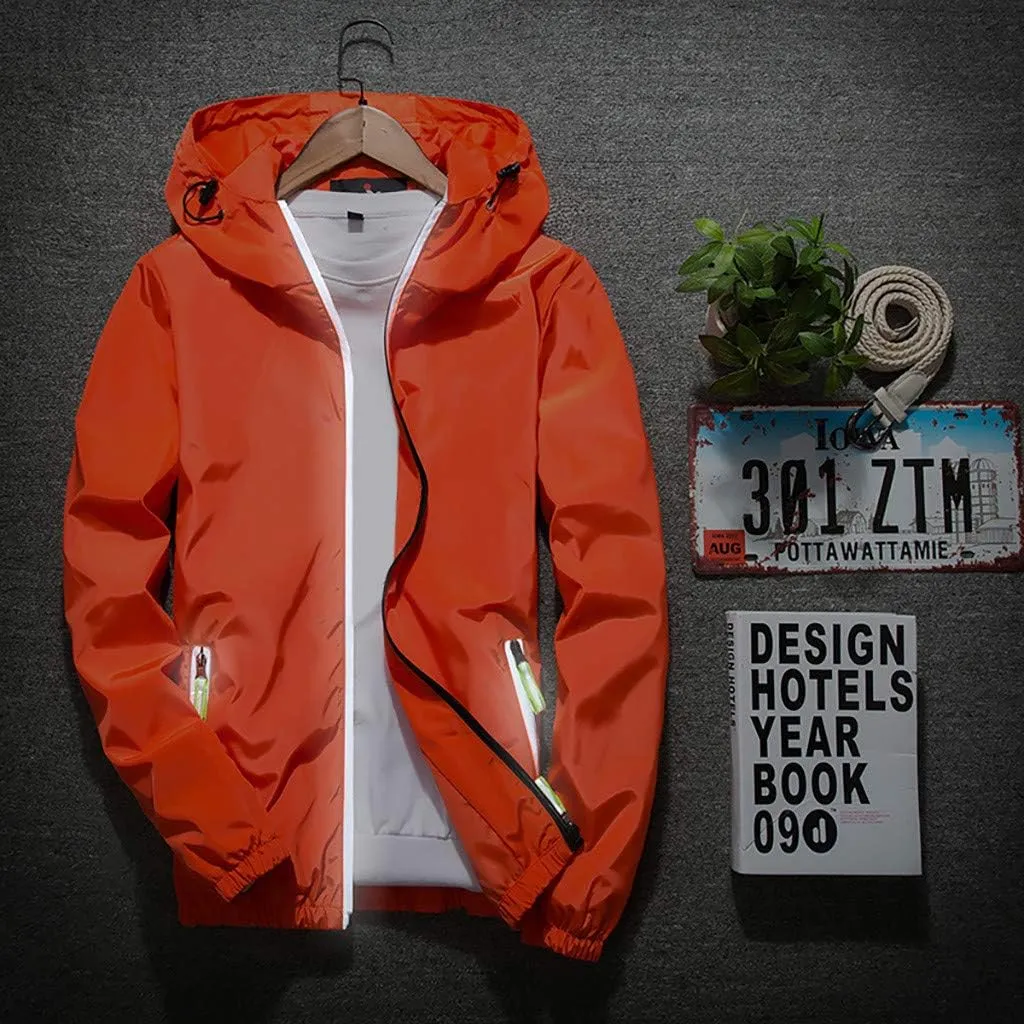 Ymosrh Men's Coats and Jackets Lightweight Windbreaker Casual Refleciton Zip Up Jackets with Hood Rain Jacket, M-7XL