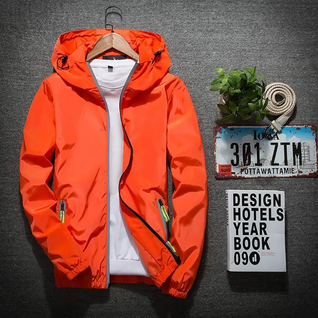 Ymosrh Men's Coats and Jackets Lightweight Windbreaker Casual Refleciton Zip Up Jackets with Hood Rain Jacket, M-7XL