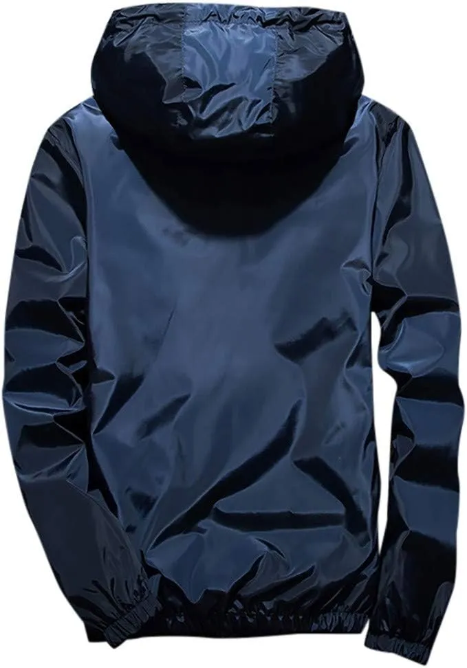 Ymosrh Men's Coats and Jackets Lightweight Windbreaker Casual Refleciton Zip Up Jackets with Hood Rain Jacket, M-7XL