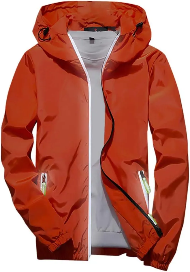 Ymosrh Men's Coats and Jackets Lightweight Windbreaker Casual Refleciton Zip Up Jackets with Hood Rain Jacket, M-7XL
