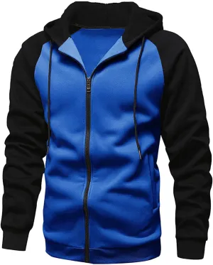 Ymosrh Men's Hoodie Color Contrast Zipper Cardigan Hooded Sweatshirt Plus Size Casual Plush Outwear Hoodies, M-3XL