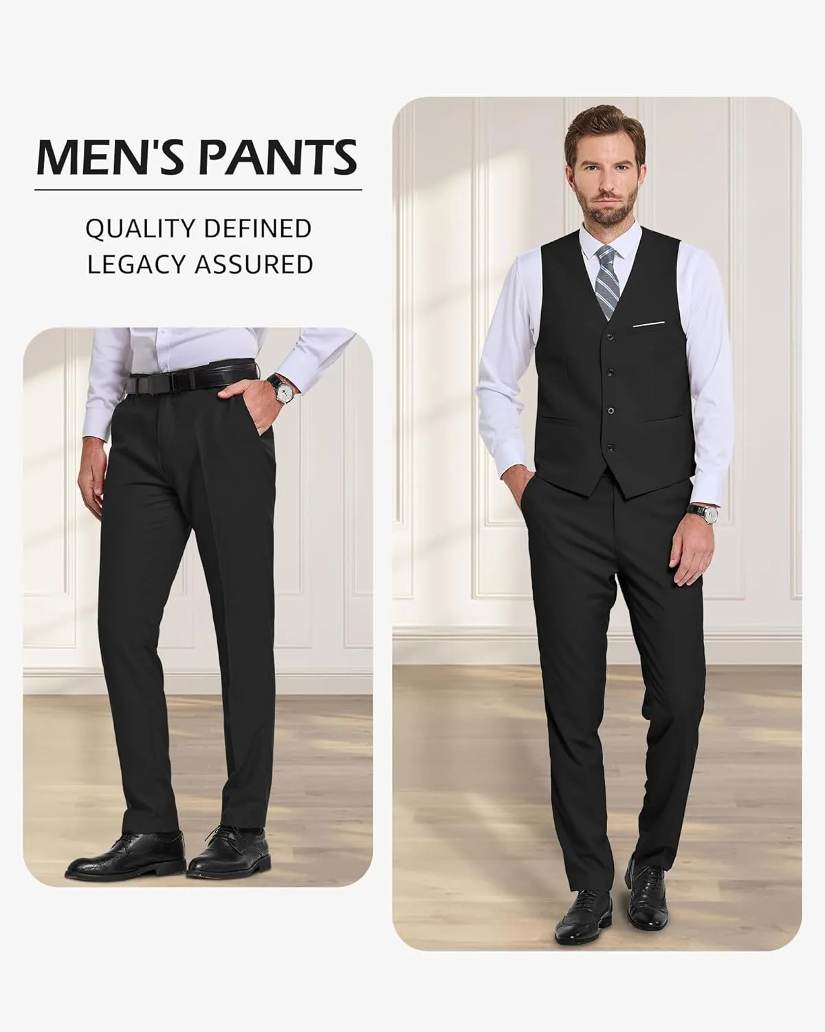 YND Men's Business Suit Pants Slim Fit Flex Flat Front Pant