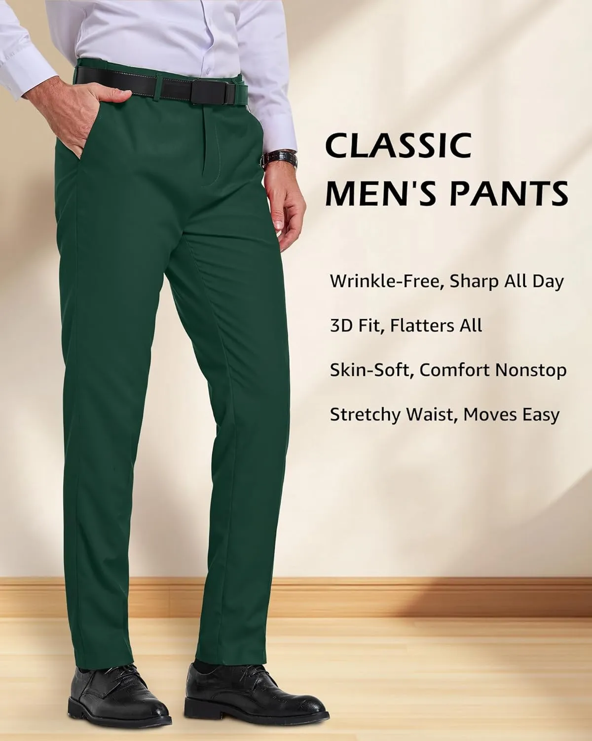 YND Men's Business Suit Pants Slim Fit Flex Flat Front Pant