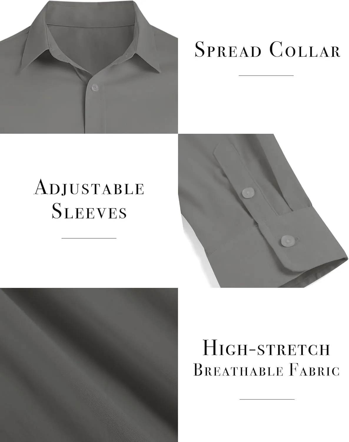 ZAFUL Mens Dress Shirts Slim Fit Button Down Long Sleeve Stretch Collared Shirt Cotton Wrinkle Free Button Up Mens Tops
