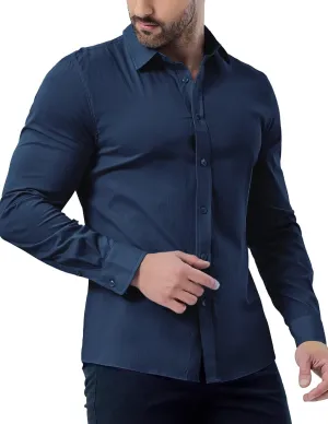 ZAFUL Mens Dress Shirts Slim Fit Button Down Long Sleeve Stretch Collared Shirt Cotton Wrinkle Free Button Up Mens Tops