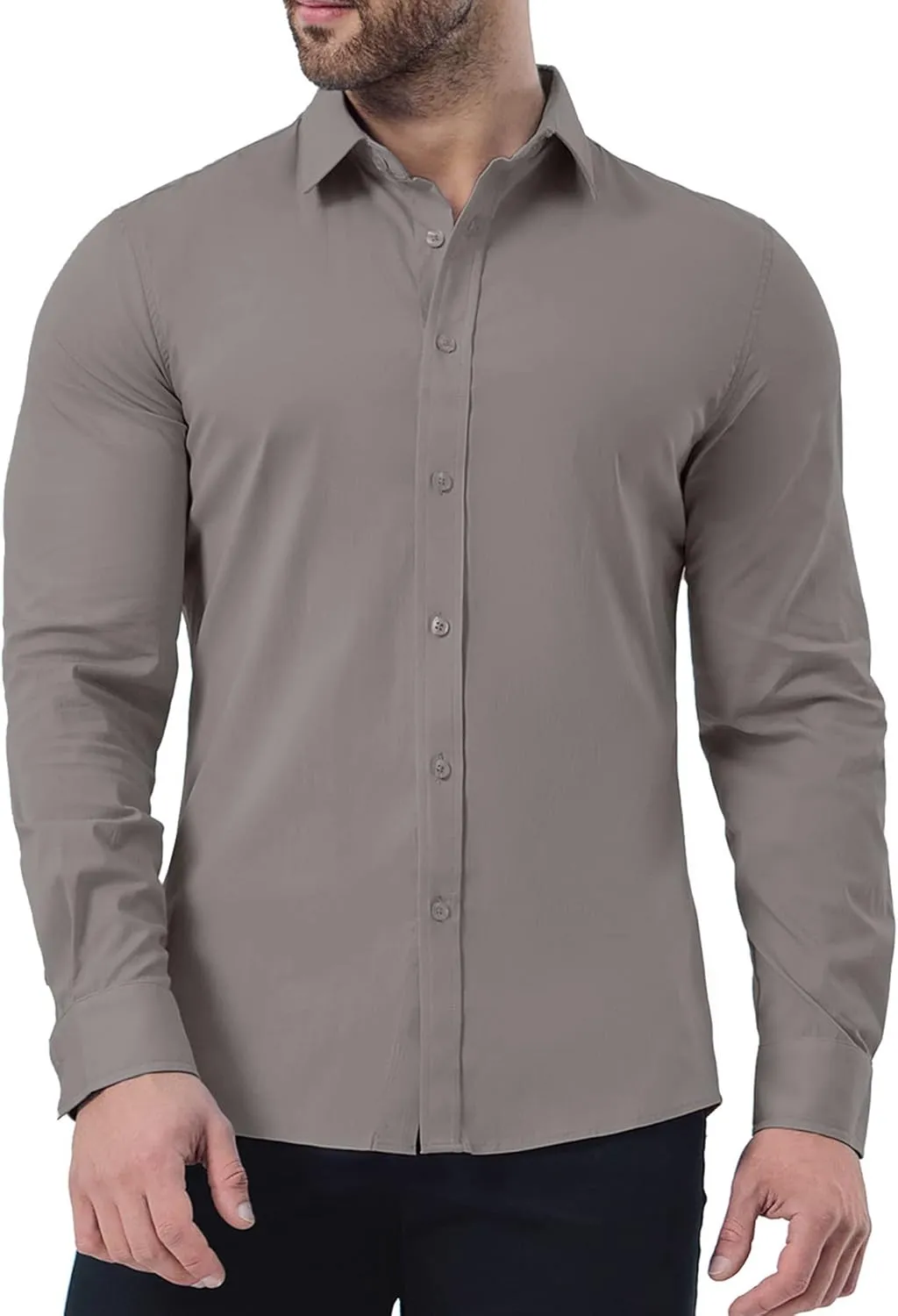 ZAFUL Mens Dress Shirts Slim Fit Button Down Long Sleeve Stretch Collared Shirt Cotton Wrinkle Free Button Up Mens Tops