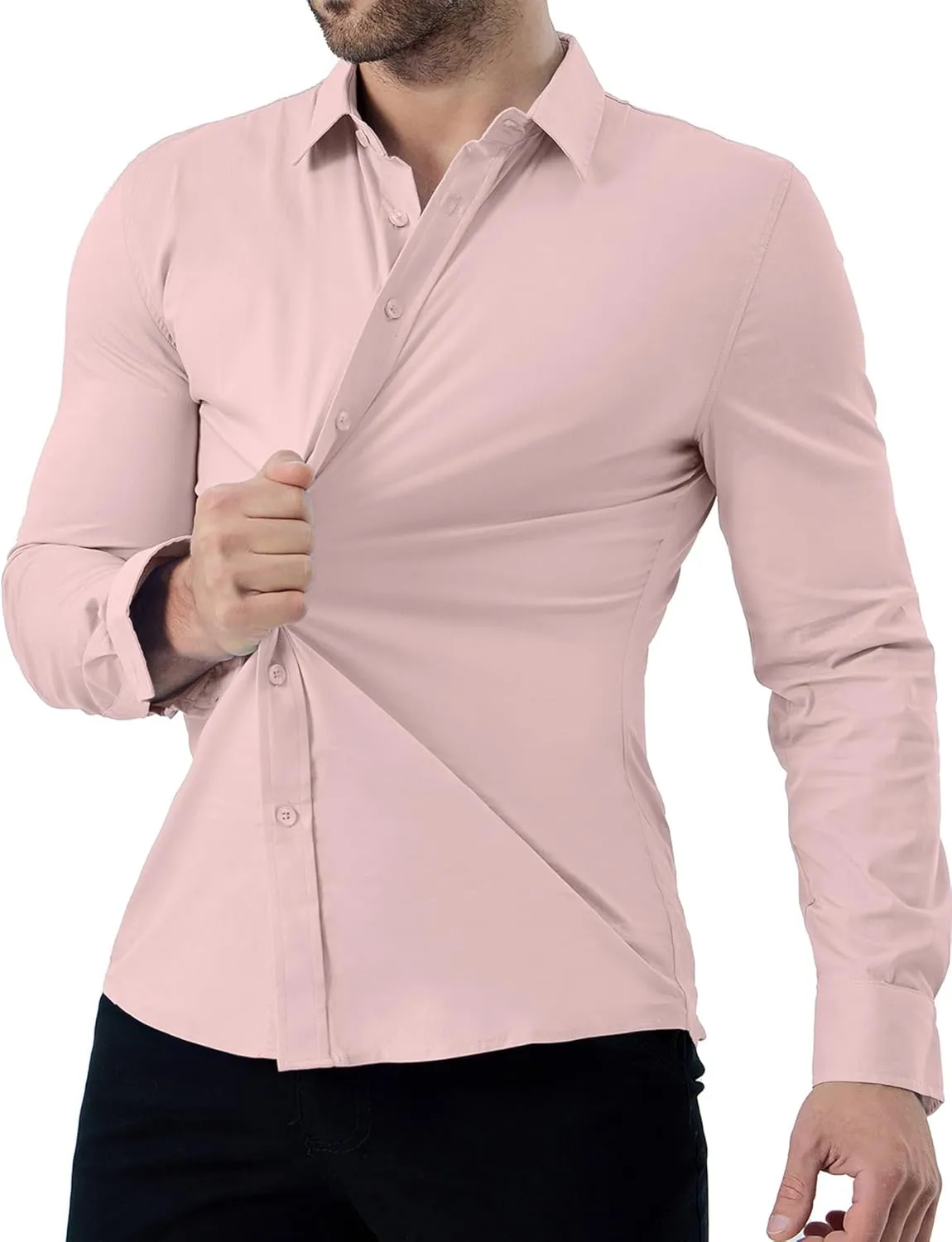 ZAFUL Mens Dress Shirts Slim Fit Button Down Long Sleeve Stretch Collared Shirt Cotton Wrinkle Free Button Up Mens Tops
