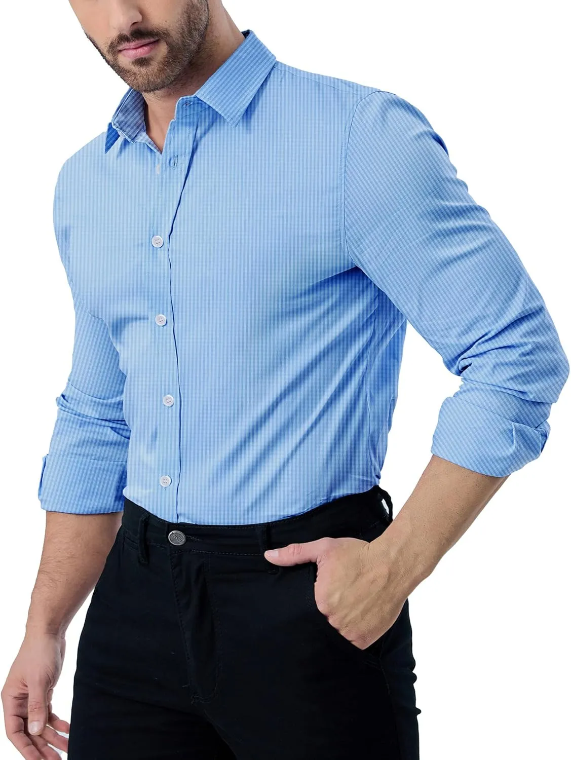 ZAFUL Mens Dress Shirts Slim Fit Button Down Long Sleeve Stretch Collared Shirt Cotton Wrinkle Free Button Up Mens Tops