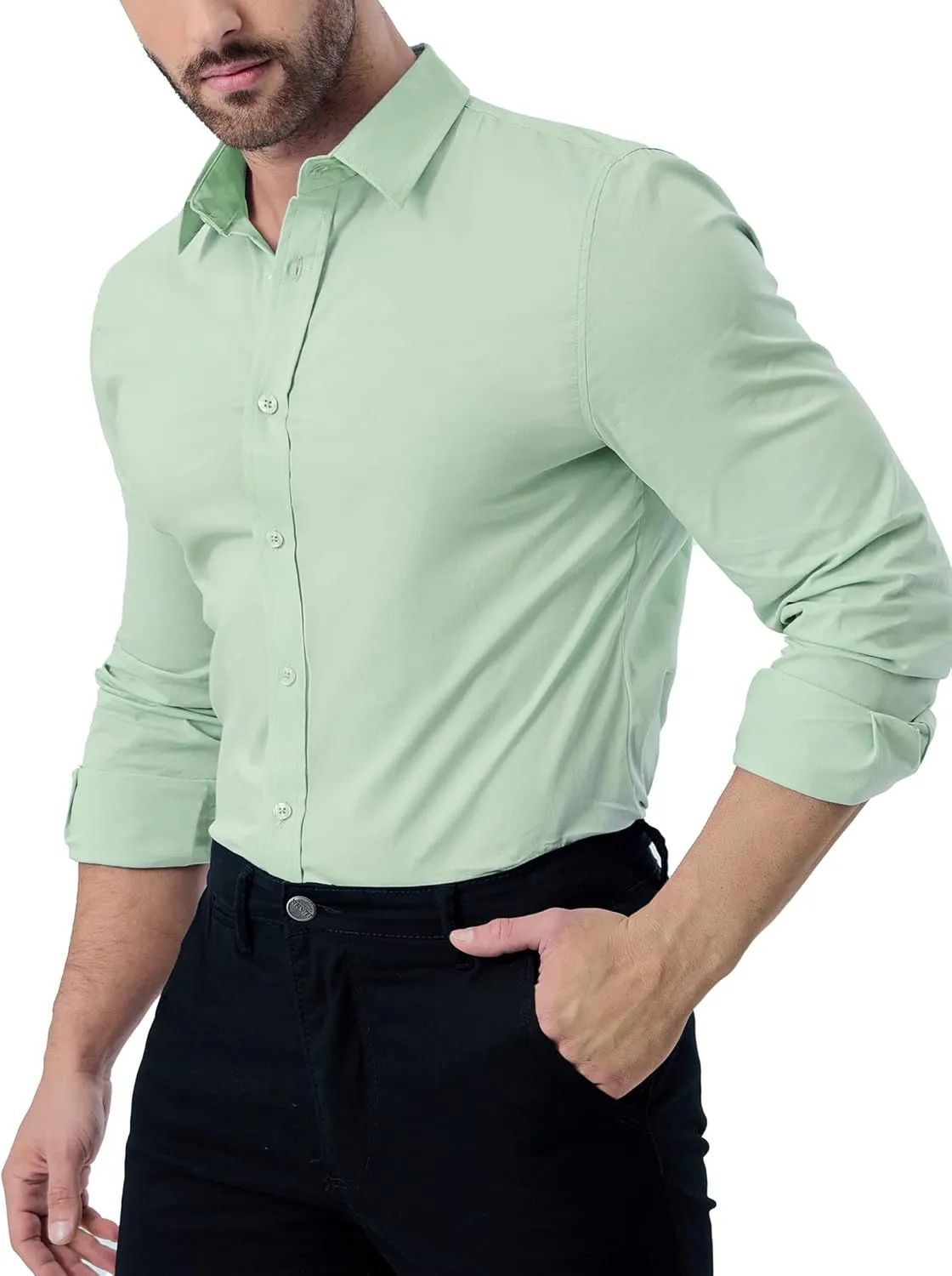 ZAFUL Mens Dress Shirts Slim Fit Button Down Long Sleeve Stretch Collared Shirt Cotton Wrinkle Free Button Up Mens Tops