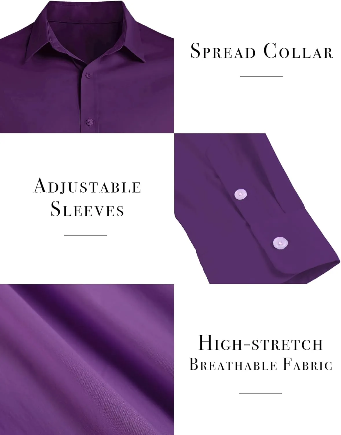 ZAFUL Mens Dress Shirts Slim Fit Button Down Long Sleeve Stretch Collared Shirt Cotton Wrinkle Free Button Up Mens Tops