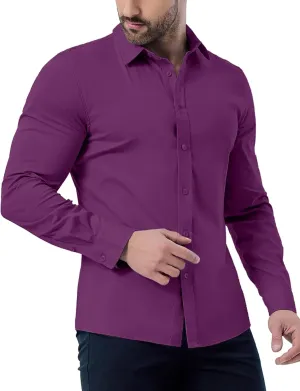 ZAFUL Mens Dress Shirts Slim Fit Button Down Long Sleeve Stretch Collared Shirt Cotton Wrinkle Free Button Up Mens Tops