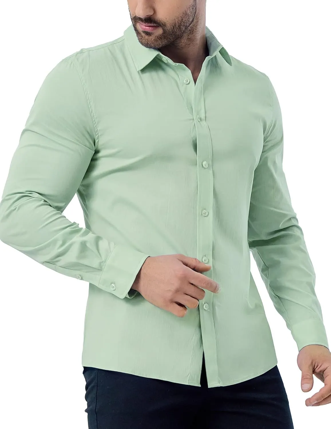 ZAFUL Mens Dress Shirts Slim Fit Button Down Long Sleeve Stretch Collared Shirt Cotton Wrinkle Free Button Up Mens Tops