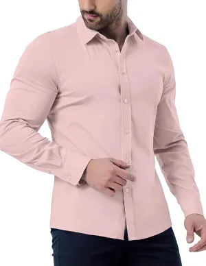 ZAFUL Mens Dress Shirts Slim Fit Button Down Long Sleeve Stretch Collared Shirt Cotton Wrinkle Free Button Up Mens Tops