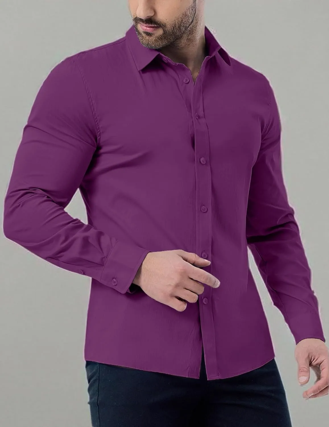 ZAFUL Mens Dress Shirts Slim Fit Button Down Long Sleeve Stretch Collared Shirt Cotton Wrinkle Free Button Up Mens Tops