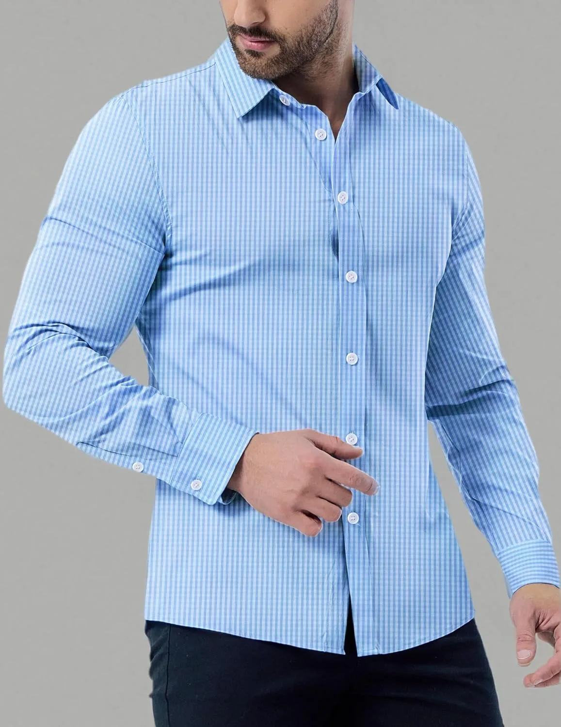 ZAFUL Mens Dress Shirts Slim Fit Button Down Long Sleeve Stretch Collared Shirt Cotton Wrinkle Free Button Up Mens Tops