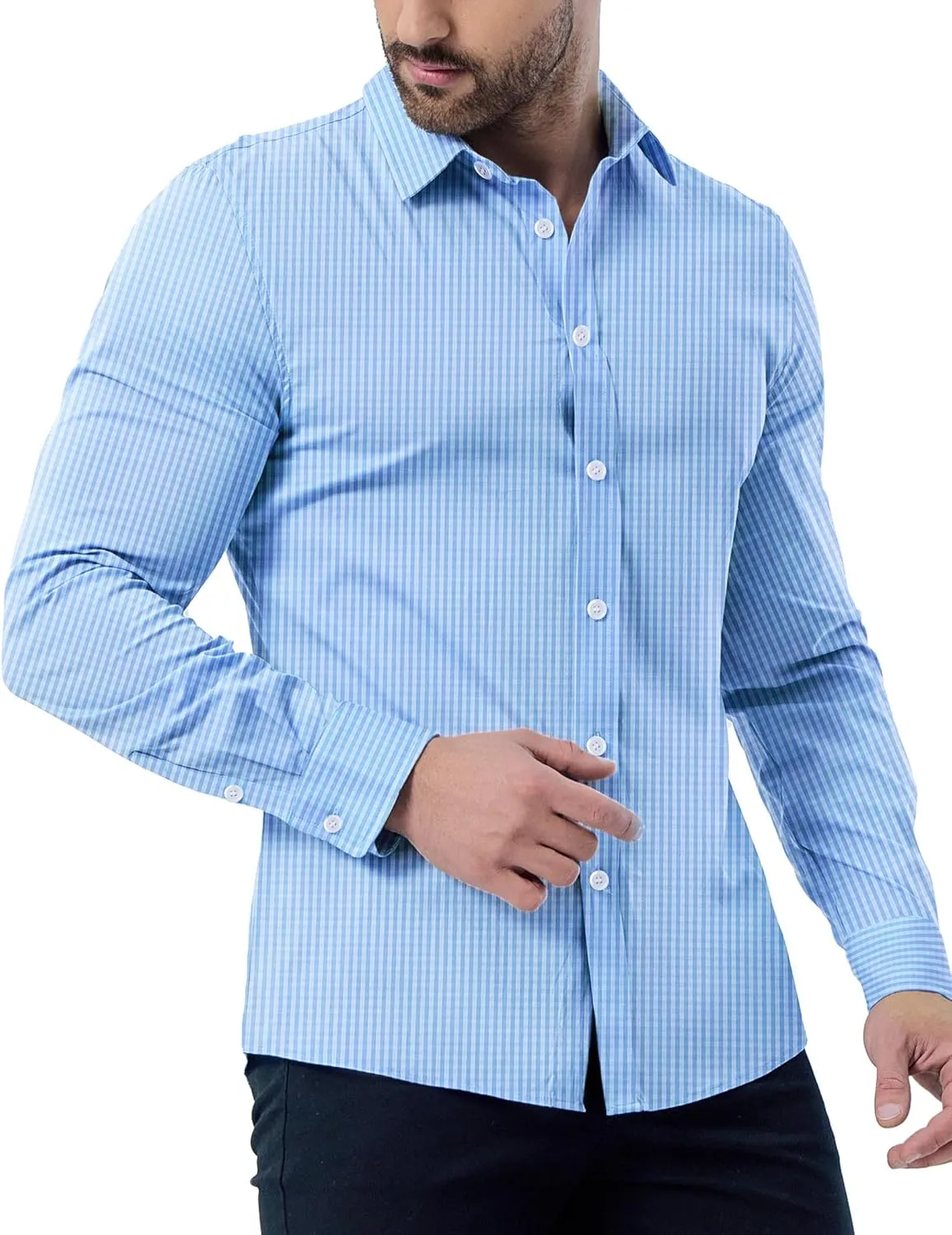 ZAFUL Mens Dress Shirts Slim Fit Button Down Long Sleeve Stretch Collared Shirt Cotton Wrinkle Free Button Up Mens Tops