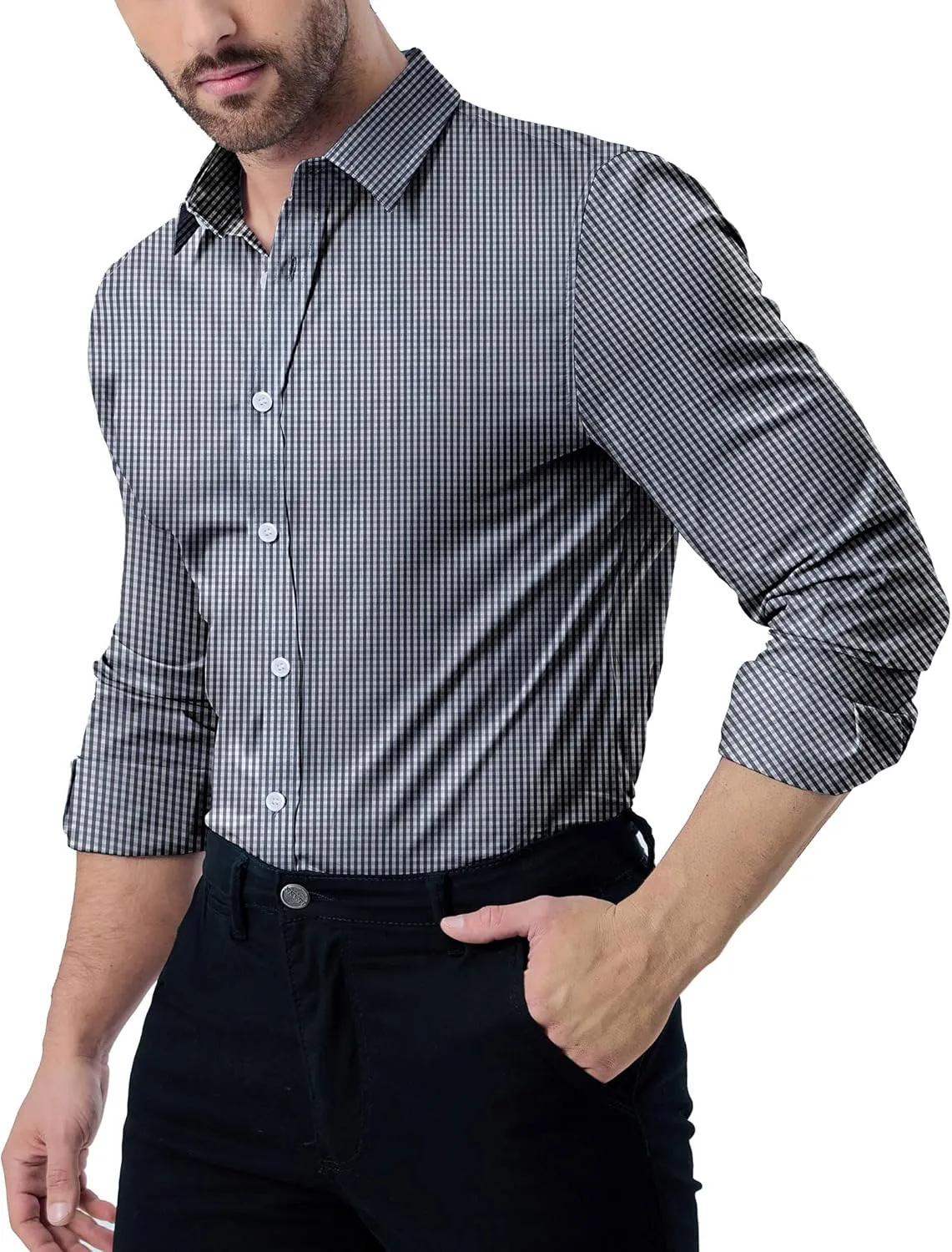 ZAFUL Mens Dress Shirts Slim Fit Button Down Long Sleeve Stretch Collared Shirt Cotton Wrinkle Free Button Up Mens Tops