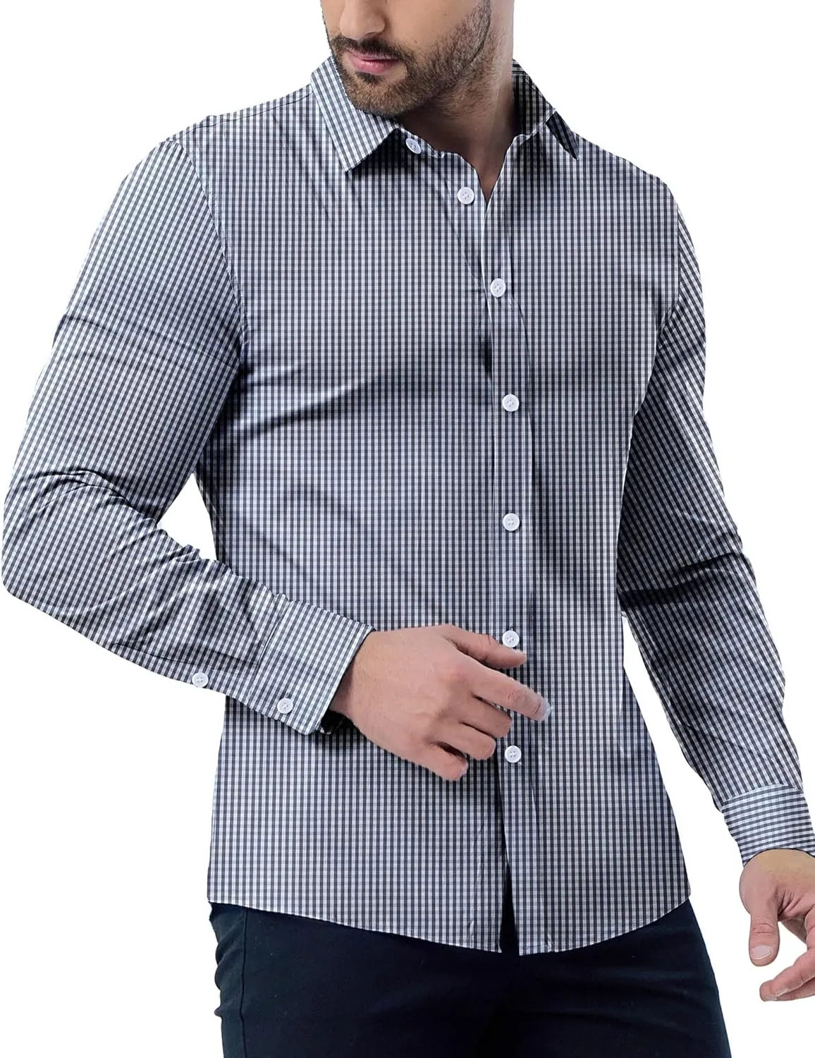 ZAFUL Mens Dress Shirts Slim Fit Button Down Long Sleeve Stretch Collared Shirt Cotton Wrinkle Free Button Up Mens Tops