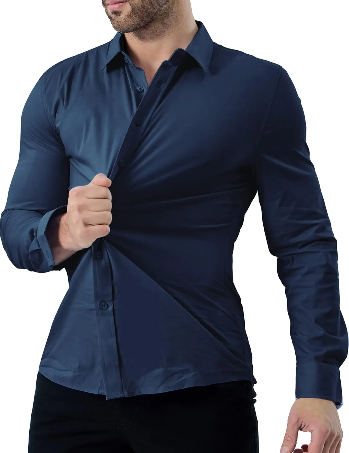 ZAFUL Mens Dress Shirts Slim Fit Button Down Long Sleeve Stretch Collared Shirt Cotton Wrinkle Free Button Up Mens Tops