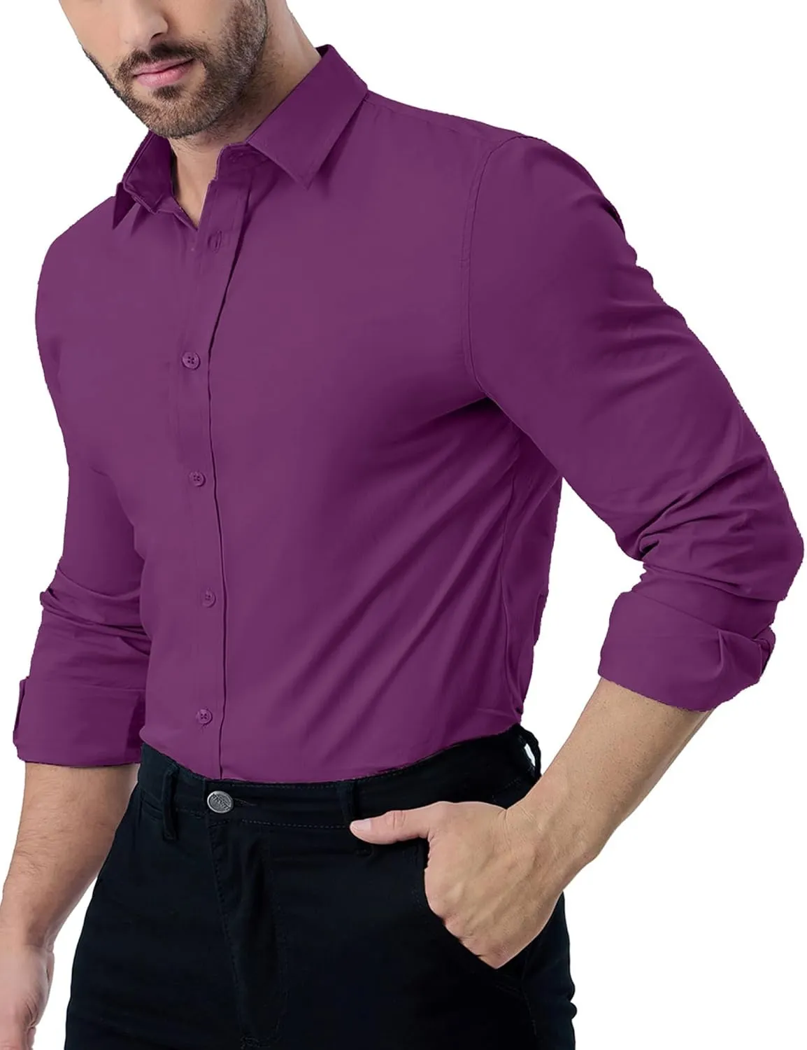 ZAFUL Mens Dress Shirts Slim Fit Button Down Long Sleeve Stretch Collared Shirt Cotton Wrinkle Free Button Up Mens Tops