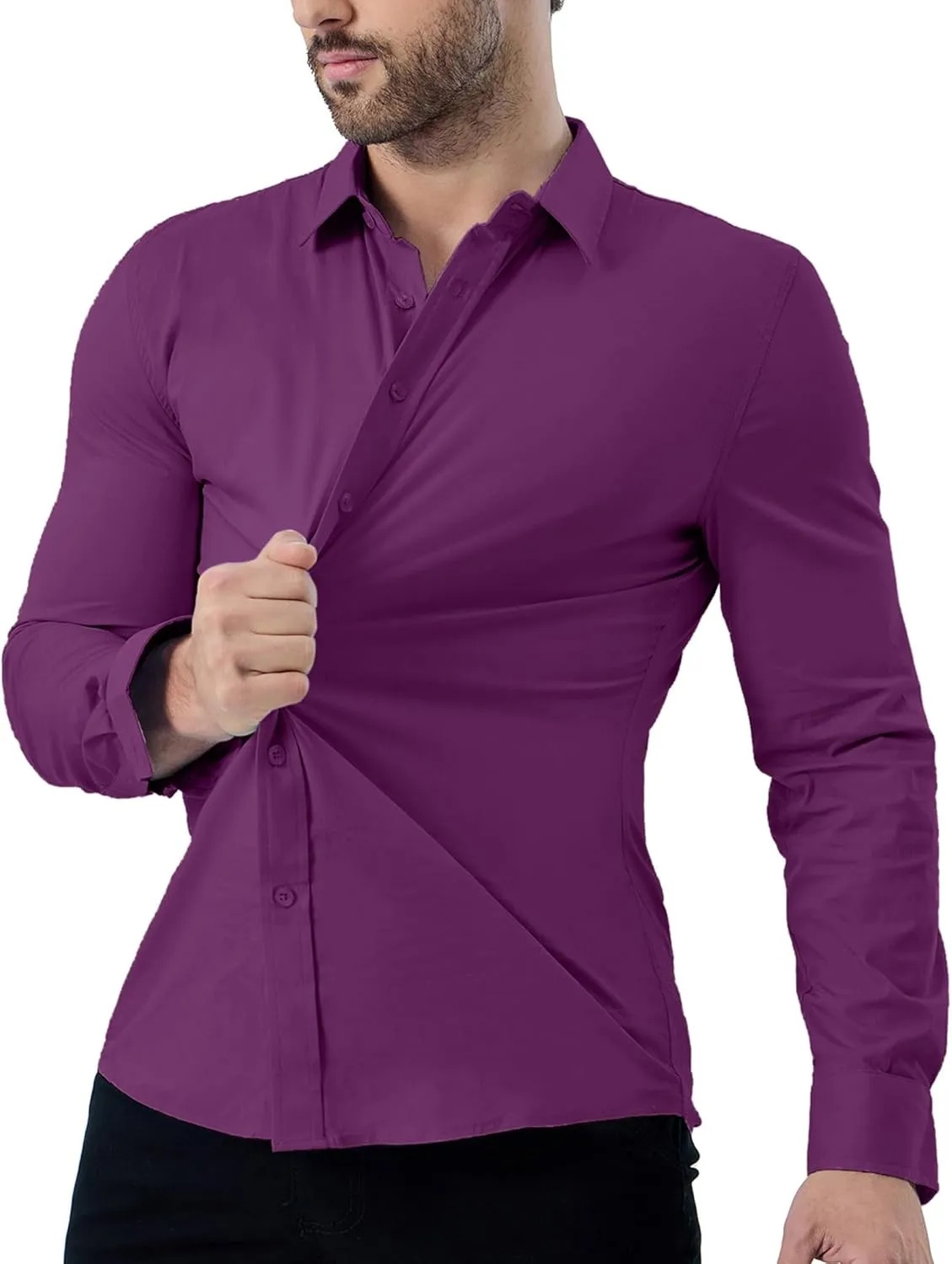 ZAFUL Mens Dress Shirts Slim Fit Button Down Long Sleeve Stretch Collared Shirt Cotton Wrinkle Free Button Up Mens Tops
