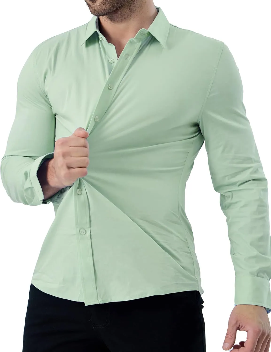 ZAFUL Mens Dress Shirts Slim Fit Button Down Long Sleeve Stretch Collared Shirt Cotton Wrinkle Free Button Up Mens Tops