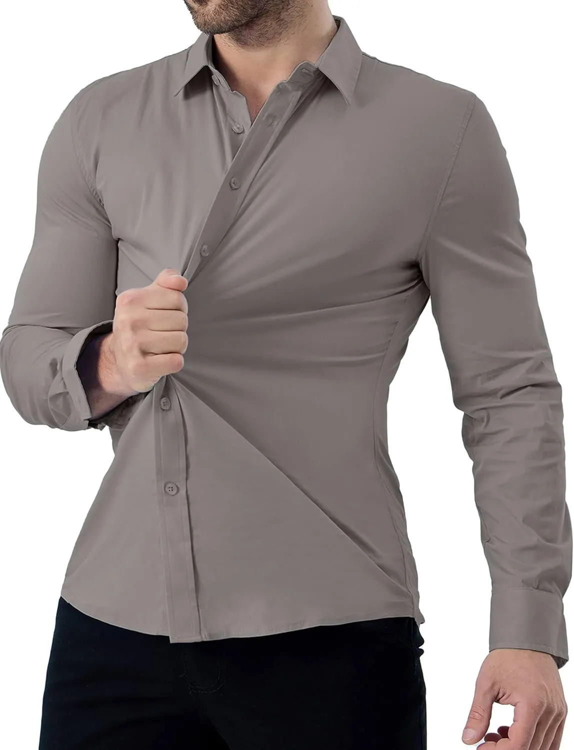 ZAFUL Mens Dress Shirts Slim Fit Button Down Long Sleeve Stretch Collared Shirt Cotton Wrinkle Free Button Up Mens Tops