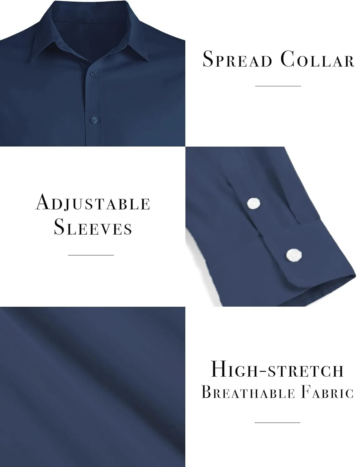 ZAFUL Mens Dress Shirts Slim Fit Button Down Long Sleeve Stretch Collared Shirt Cotton Wrinkle Free Button Up Mens Tops
