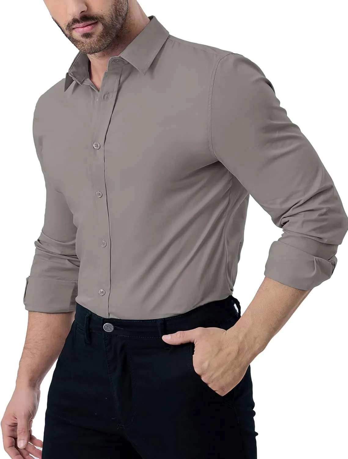 ZAFUL Mens Dress Shirts Slim Fit Button Down Long Sleeve Stretch Collared Shirt Cotton Wrinkle Free Button Up Mens Tops