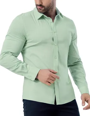 ZAFUL Mens Dress Shirts Slim Fit Button Down Long Sleeve Stretch Collared Shirt Cotton Wrinkle Free Button Up Mens Tops