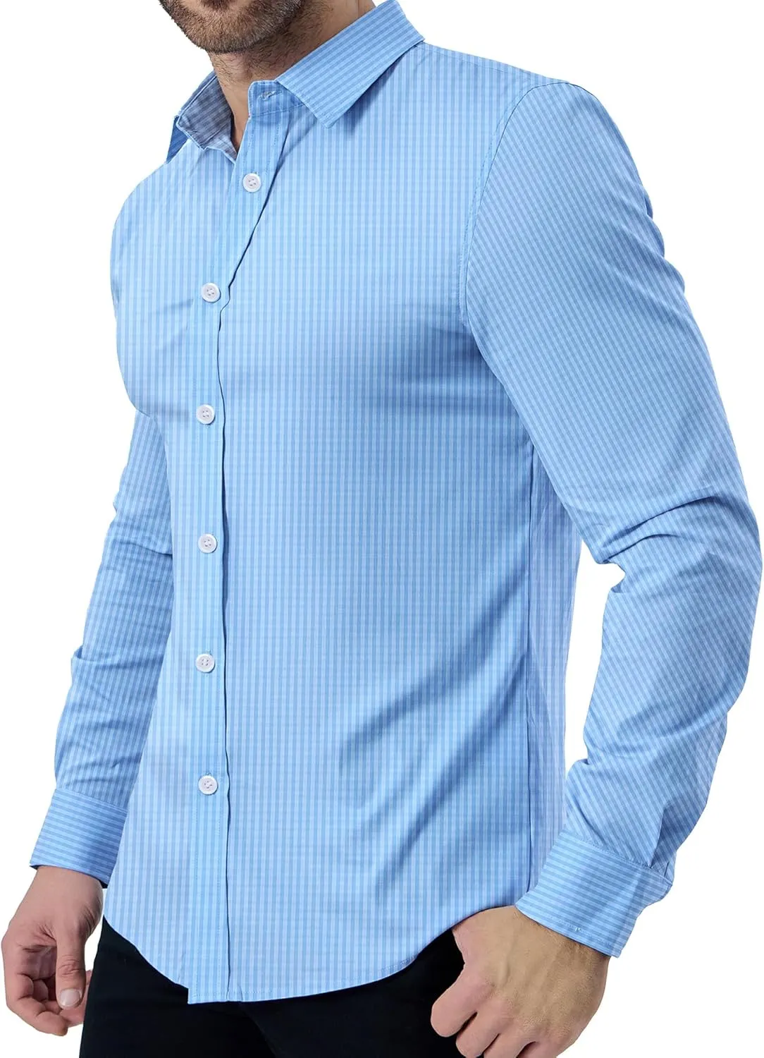 ZAFUL Mens Dress Shirts Slim Fit Button Down Long Sleeve Stretch Collared Shirt Cotton Wrinkle Free Button Up Mens Tops