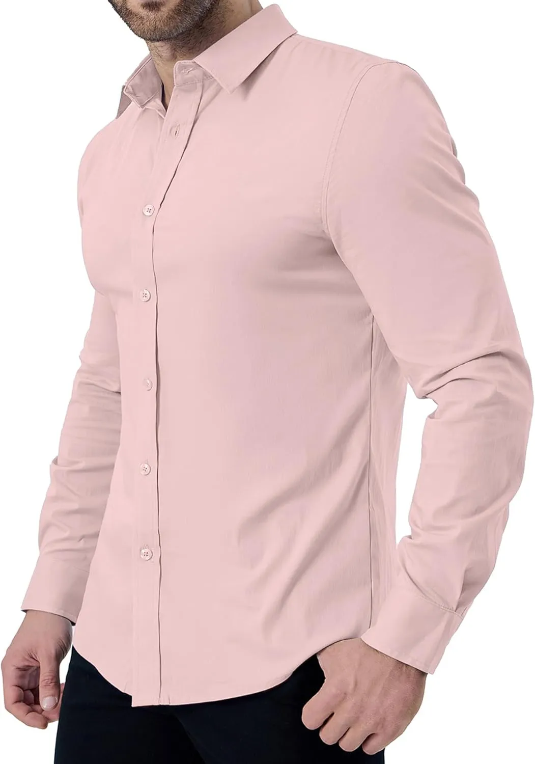 ZAFUL Mens Dress Shirts Slim Fit Button Down Long Sleeve Stretch Collared Shirt Cotton Wrinkle Free Button Up Mens Tops