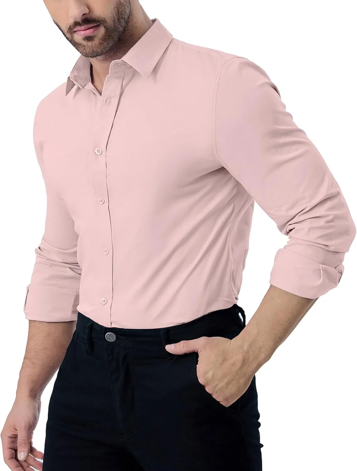 ZAFUL Mens Dress Shirts Slim Fit Button Down Long Sleeve Stretch Collared Shirt Cotton Wrinkle Free Button Up Mens Tops