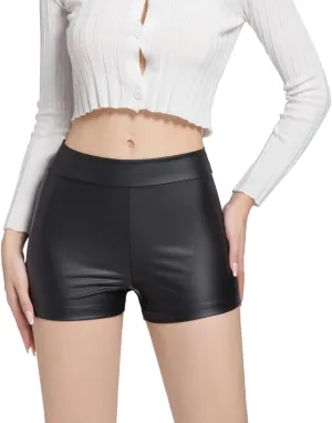 Zebaexf Women Black Leather Shorts High Waist Sexy Legging Faux Stretchy Shorts PU Leather Shorts
