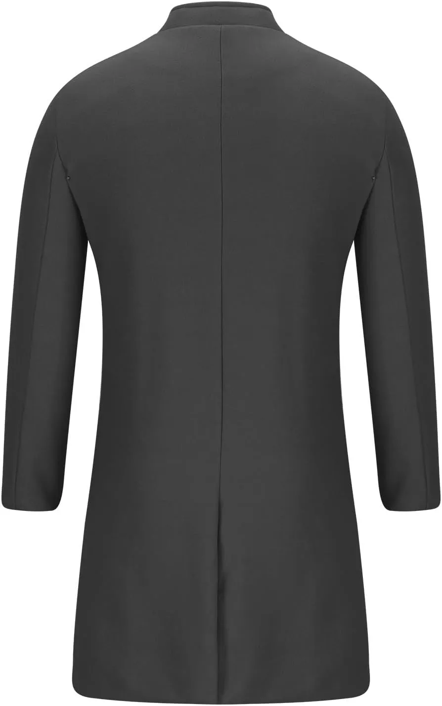 Zeiyignr Men's Trench Coat Mandarin Collar Long Formal Jacket Solid Slim Fit Single Breasted Pea Coats Wool Blend Overcoat