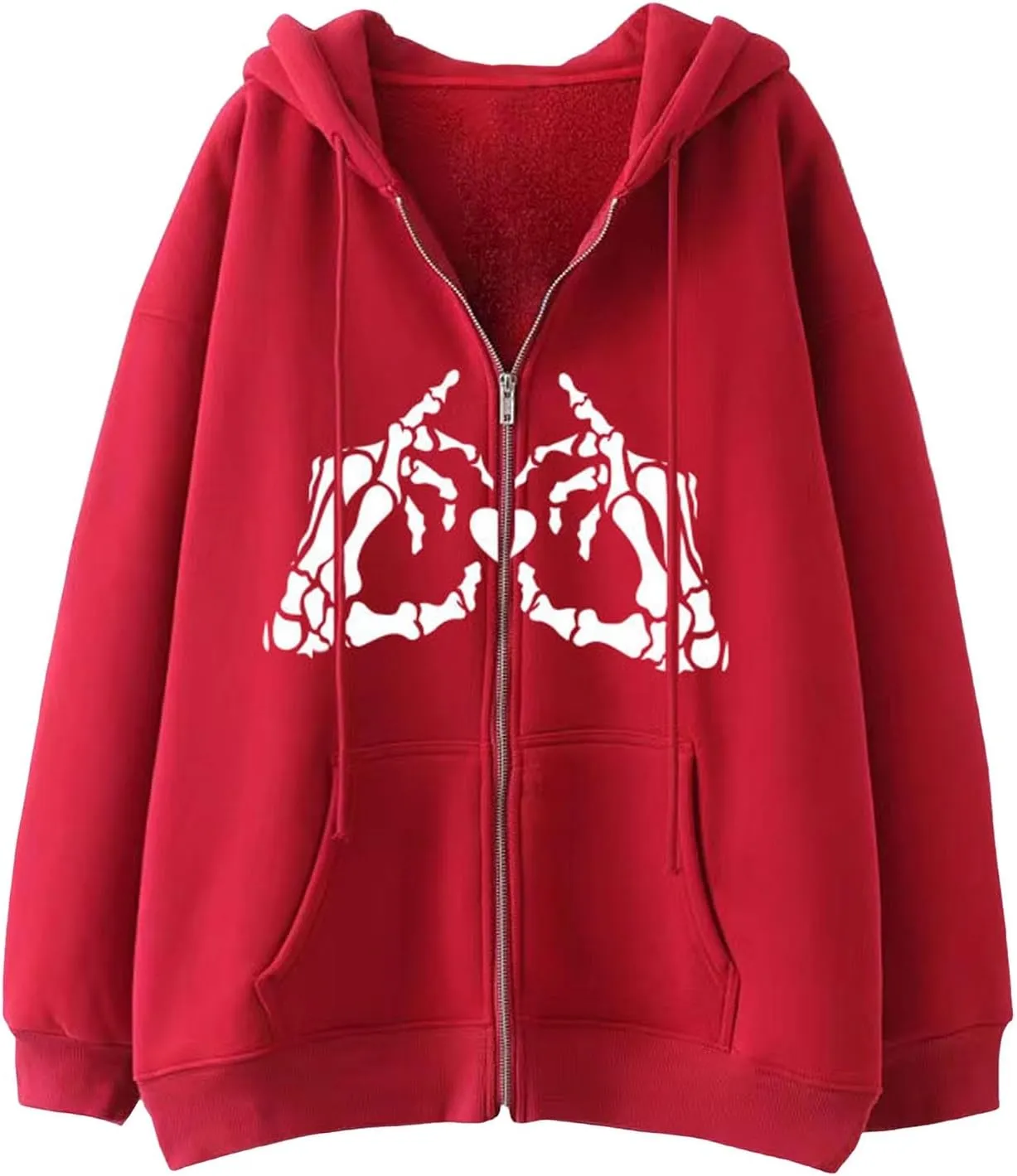 Zip Up Hoodie for Women Oversized Skeleton Graphic Pockets Drawstring Y2K Hooded Sweatshirts Cpmfort Travel Zipper Hoodie