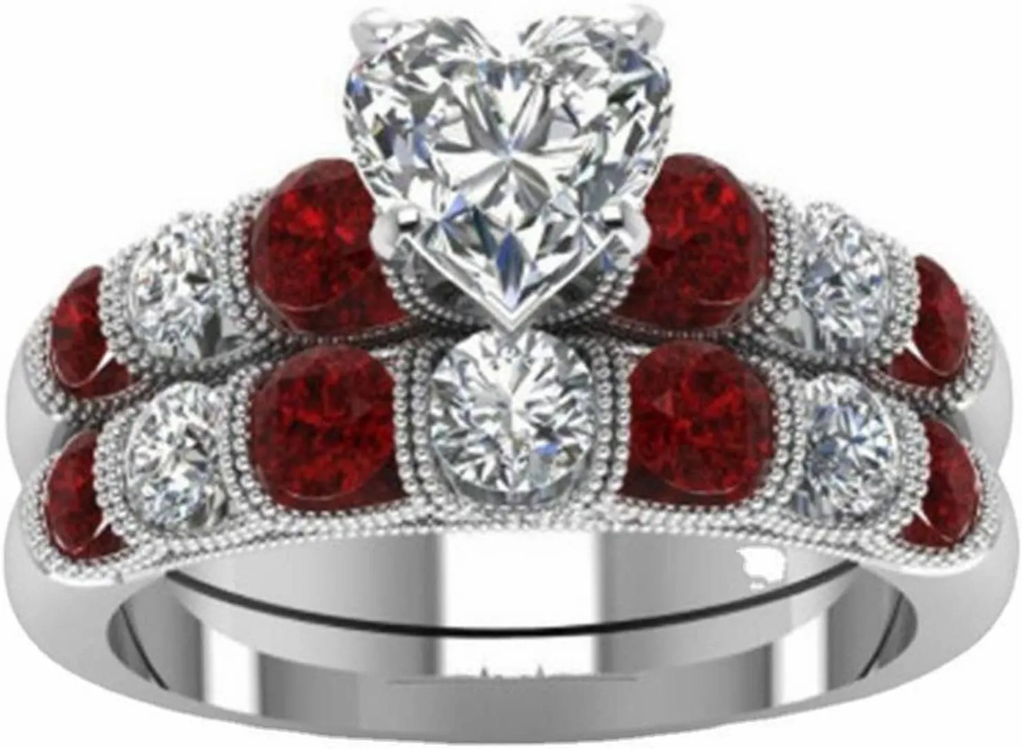 Zircon Engagement Ring for Women Anniversary Ring Bride Wedding Band Elegant Jewelry (Red, 8)